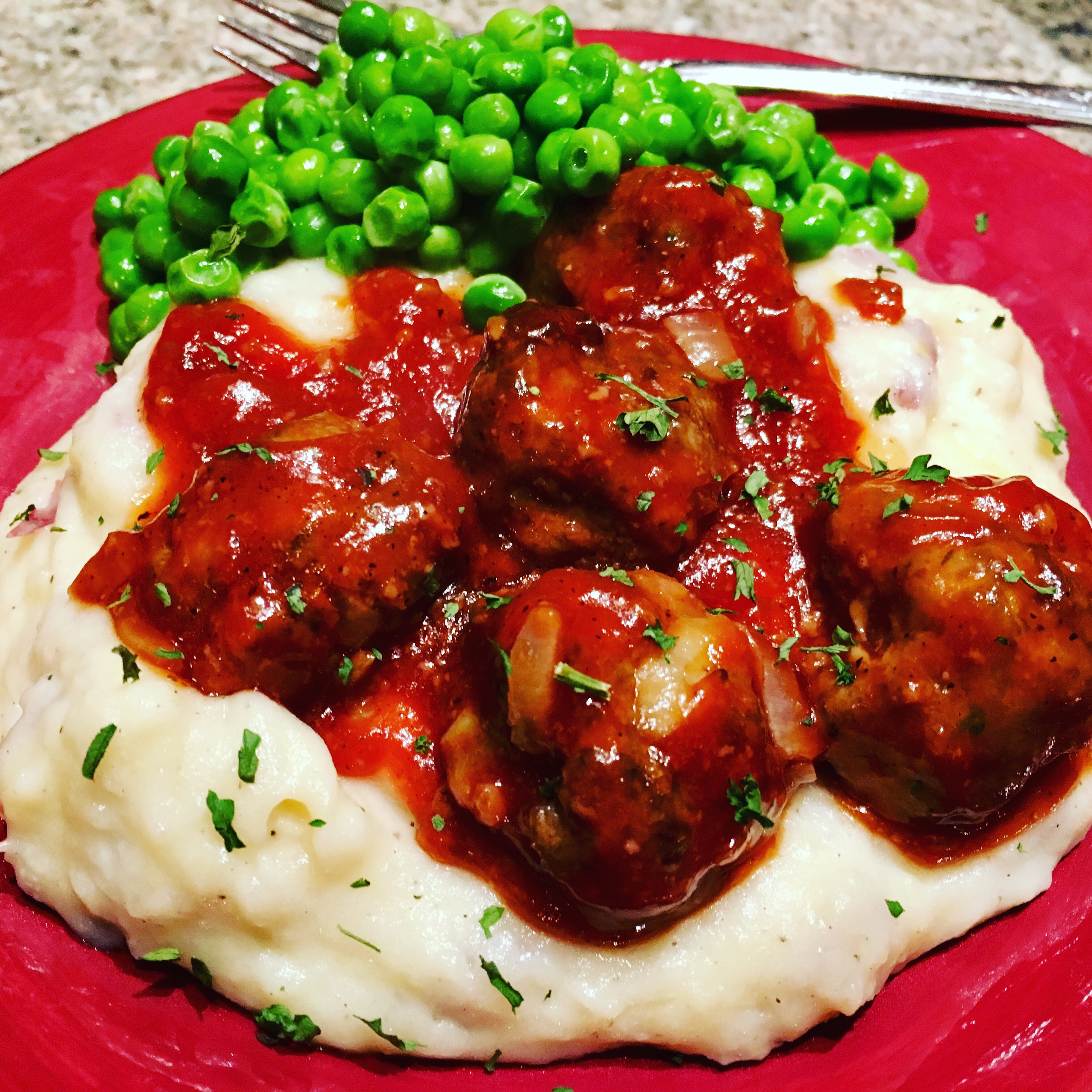 Barbecue Meatballs Over Cheesy Mashed Potatoes Woman Market Ready